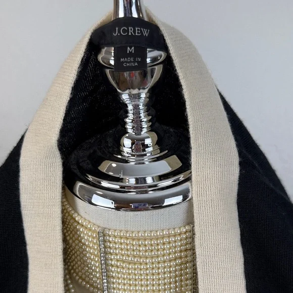 NWOT J.Crew Long Merino Wool Cardigan - Black & Ivory - Size M - Picture 2 of 11